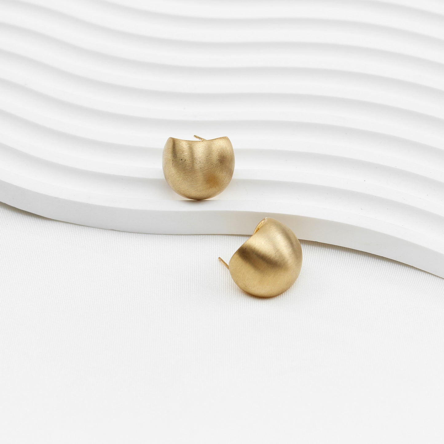 Matte Gold Bean-Shaped Stud Earrings for Women – Elegant Metal Earrings, Ideal for Office & Everyday