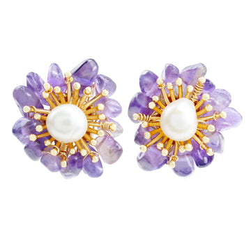 Hyacinth Blossom Earrings – 14K Gold-Plated Amethyst & Pearl Studs 💜✨