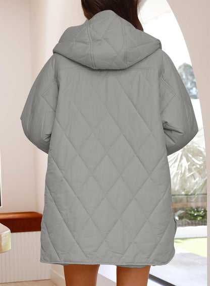 Women's Winter Coat – Casual Diamond Quilted Hooded Lightweight Jacket