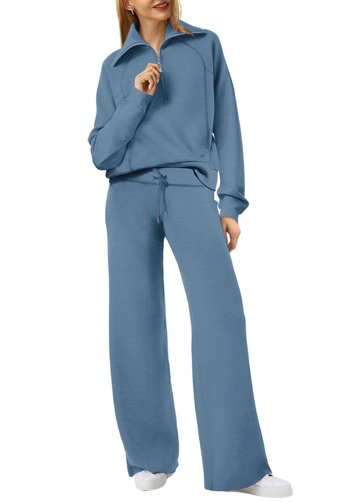 Autumn/Winter Casual Sports Set – Zip-Up Long Sleeve Sweatshirt and Wide-Leg Pants Two-Piece