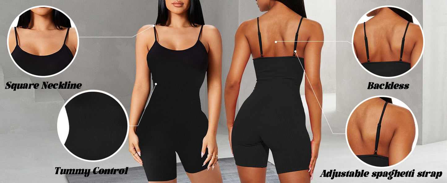 Sleeveless Adjustable Strap Bodysuit Cross-border Solid Color Ribbed Slim Fit Sports Yoga Jumpsuit