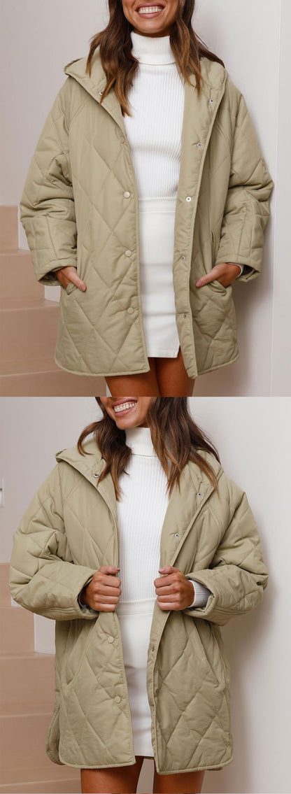 Women's Winter Coat – Casual Diamond Quilted Hooded Lightweight Jacket