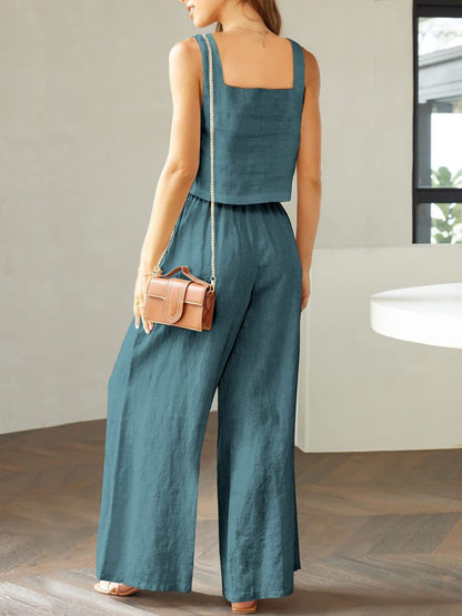 Women's 2-Piece Sleeveless Tank Top and Wide-Leg Long Pants Casual Set