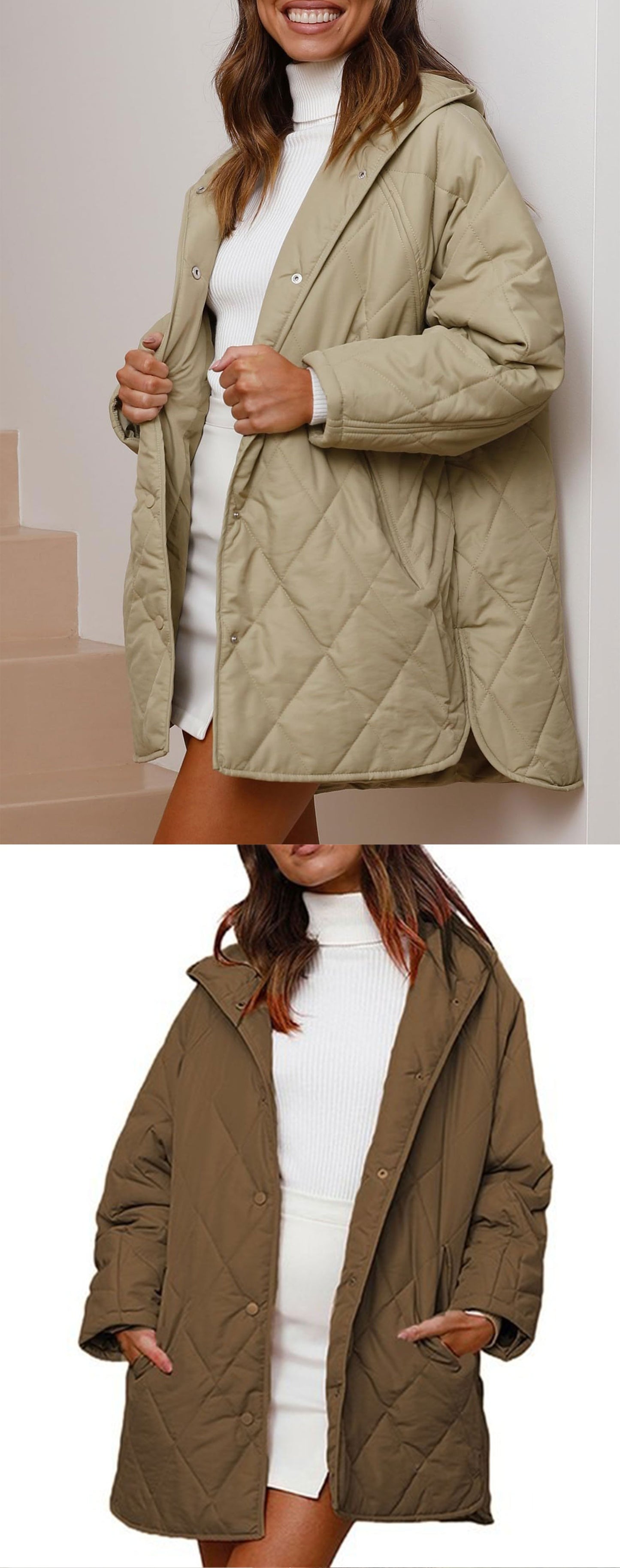 Women's Winter Coat – Casual Diamond Quilted Hooded Lightweight Jacket