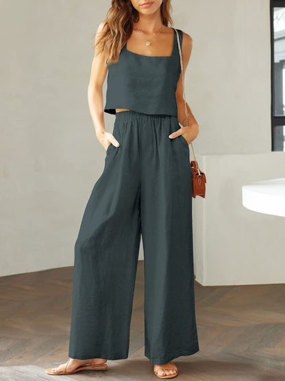 Women's 2-Piece Sleeveless Tank Top and Wide-Leg Long Pants Casual Set