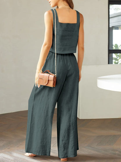 Women's 2-Piece Sleeveless Tank Top and Wide-Leg Long Pants Casual Set