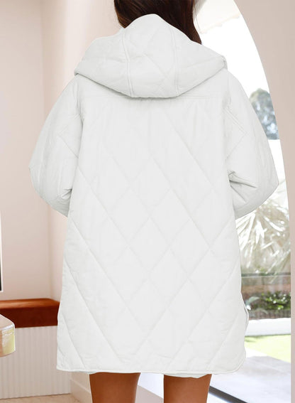 Women's Winter Coat – Casual Diamond Quilted Hooded Lightweight Jacket