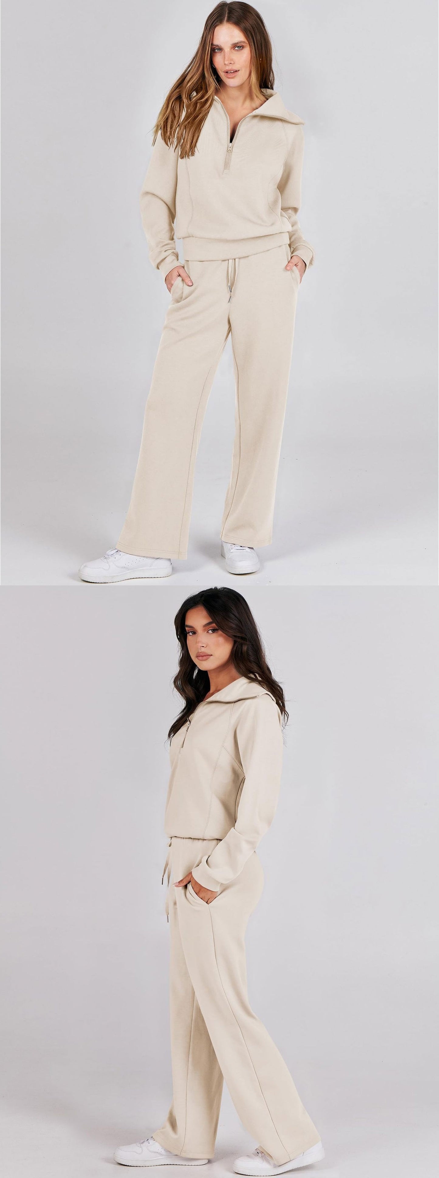 Autumn/Winter Casual Sports Set – Zip-Up Long Sleeve Sweatshirt and Wide-Leg Pants Two-Piece