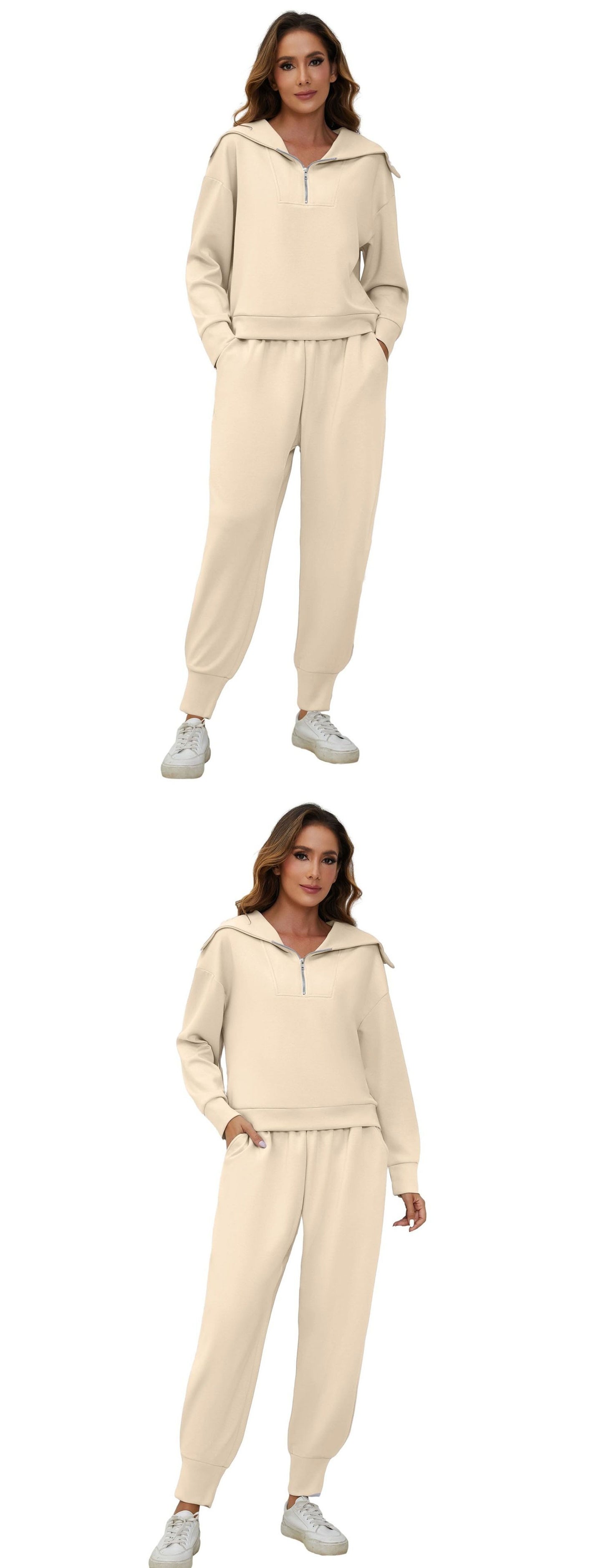 Half-Zip Long Sleeve Collared Sports Top and High-Waisted Athletic Pants Two-Piece Set