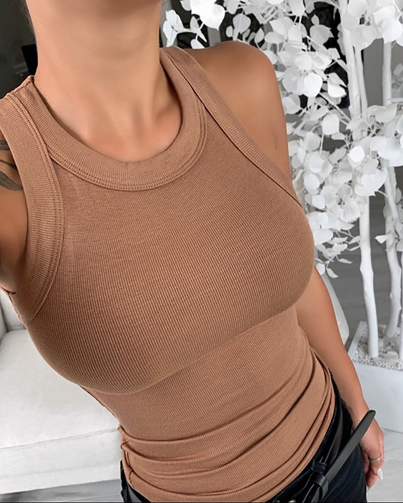 Summer Solid Color Sleeveless Slim Fit Top for Women