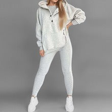 New Women's Zip-Up Fleece Sweatshirt & Sweatpants Set - Casual and Stylish Activewear