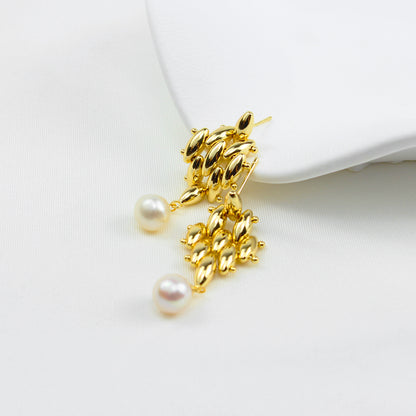 Elegante bewegliche Ohrringe mit Süßwasserperle – 14K vergoldete goldene Tropfen, 925 Silberstecker, Statement Ohrschmuck für Feste & Partys