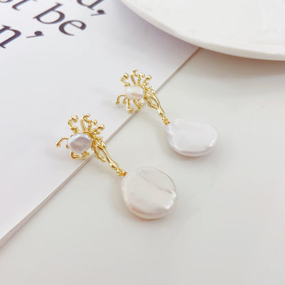 Barock Perlenohrring – Unregelmäßige Süßwasserperle, 14K vergoldet, 925 Silberstift, eleganter hypoallergener Ohrstecker für Frauen