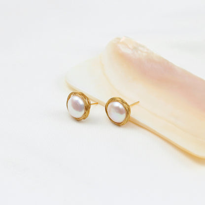 Klassische 14K vergoldete Perlenohrringe mit Drahtwicklung – Antiker Stil, Elegantes & Zeitloses Design