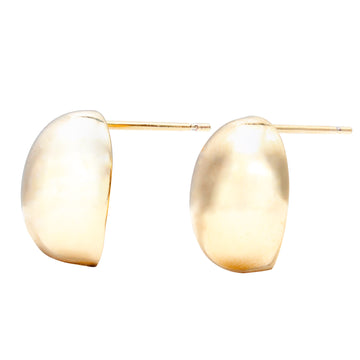 French Gold Bean Stud Earrings – 14K Gold Plated Half-Dome Earrings with 925 Silver Posts, Minimalist Elegant Jewelry for Women