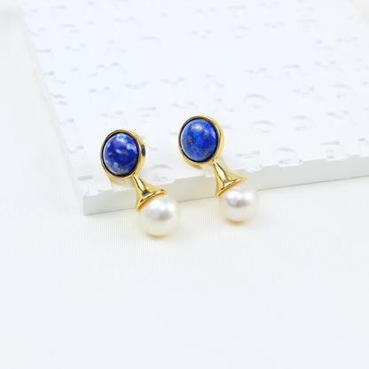 Elegante Lapislazuli-Perlen Ohrstecker – 14K vergoldet, 925 Silberstifte, französisches Tropfen-Design, hypoallergen & luxuriös