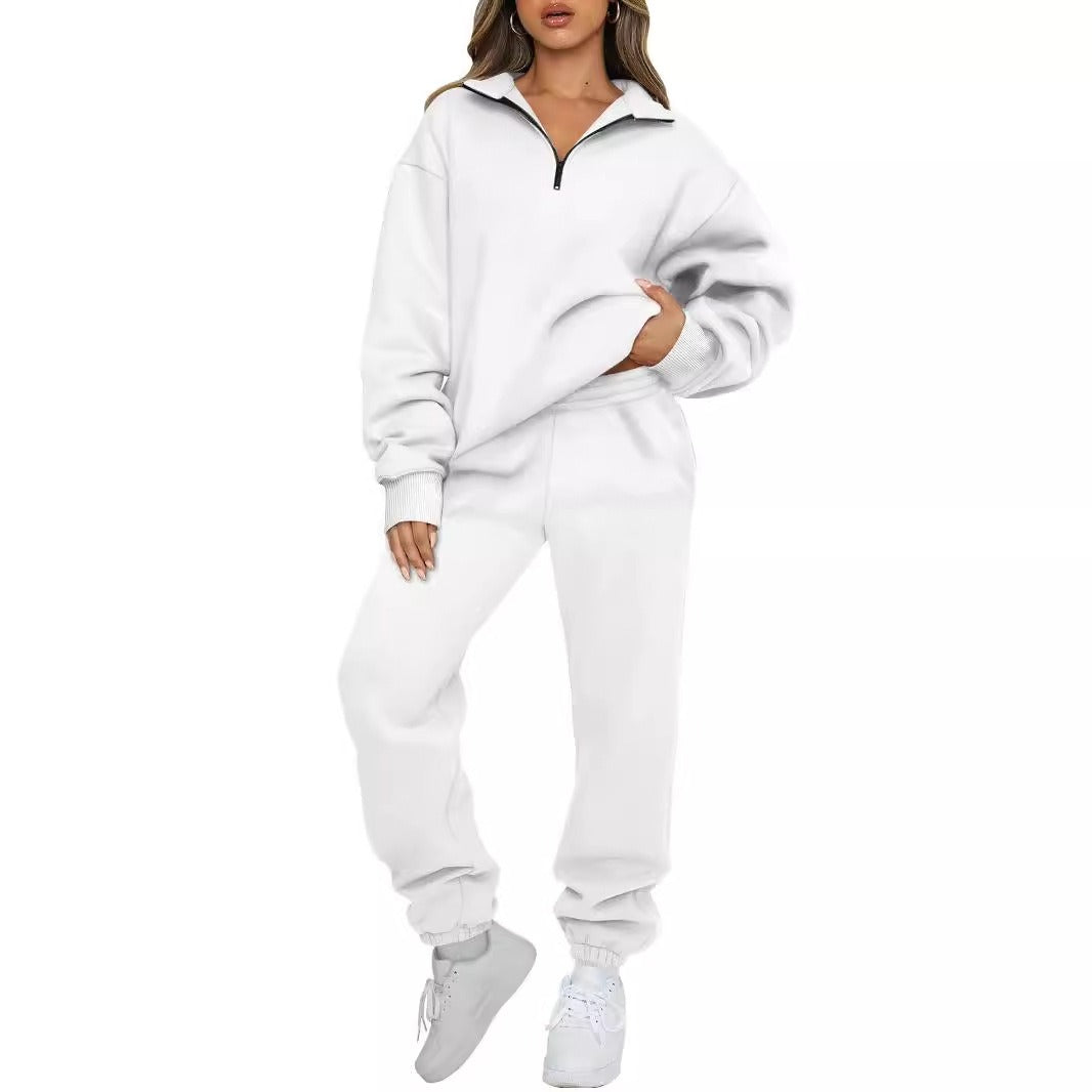 Women's Solid Color Sweatshirt & Long Pants Set – Comfortable & Casual Activewear