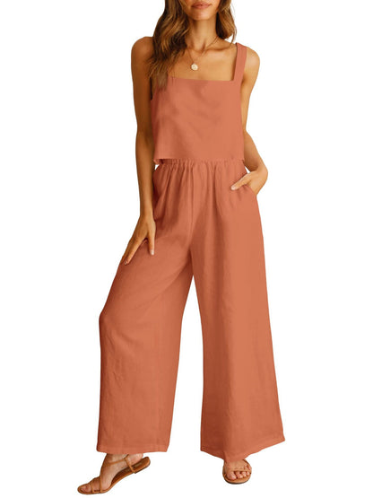 Women's 2-Piece Sleeveless Tank Top and Wide-Leg Long Pants Casual Set