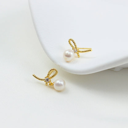 Schmetterlingsknoten Perlen Ohrstecker – 14K vergoldet, 925 Silberstecker, Zirkonia & Süßwasserperle, eleganter Ohrschmuck mit Geschenkbox