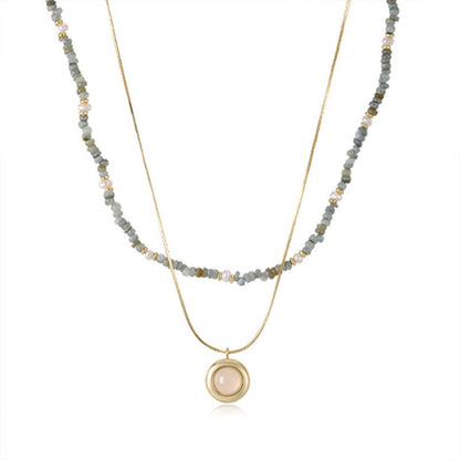 Boho Jewelry Set for Women – Aquamarine Necklace & Chalcedony Pendant, 2-Piece Layering Set with Beads & Herringbone Chain, Ideal for Everyday & Special Occasions