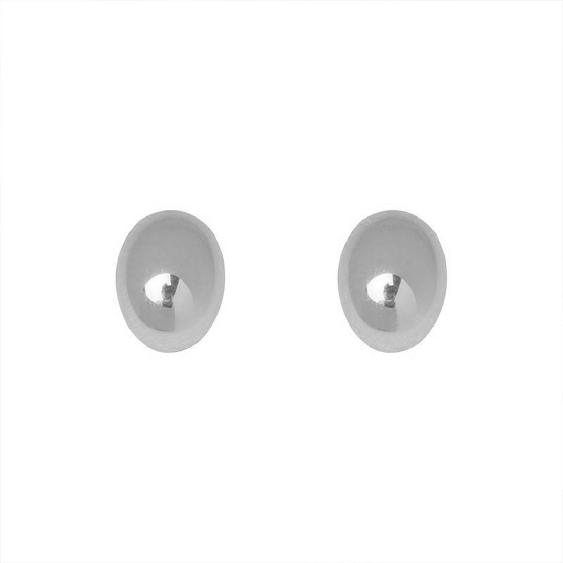 French Silver Bean Stud Earrings – Half-Dome Earrings with White Gold Plating & 925 Silver Posts, Minimalist Jewelry for Women