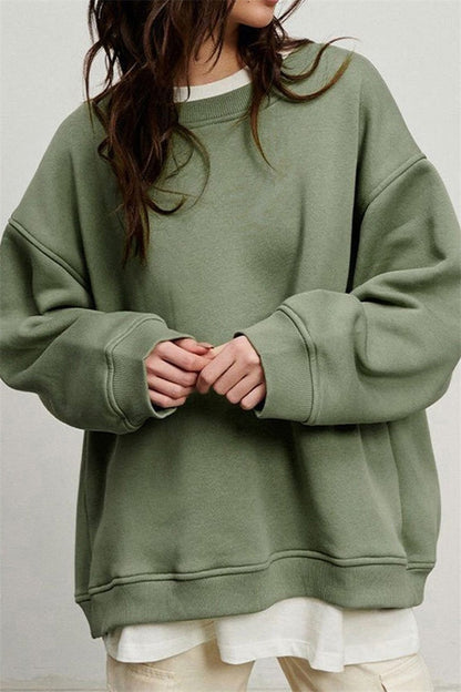 Autumn & Winter New Solid Color Round Neck Loose Pullover Sweatshirt – Long Sleeve Fleece Top for Women