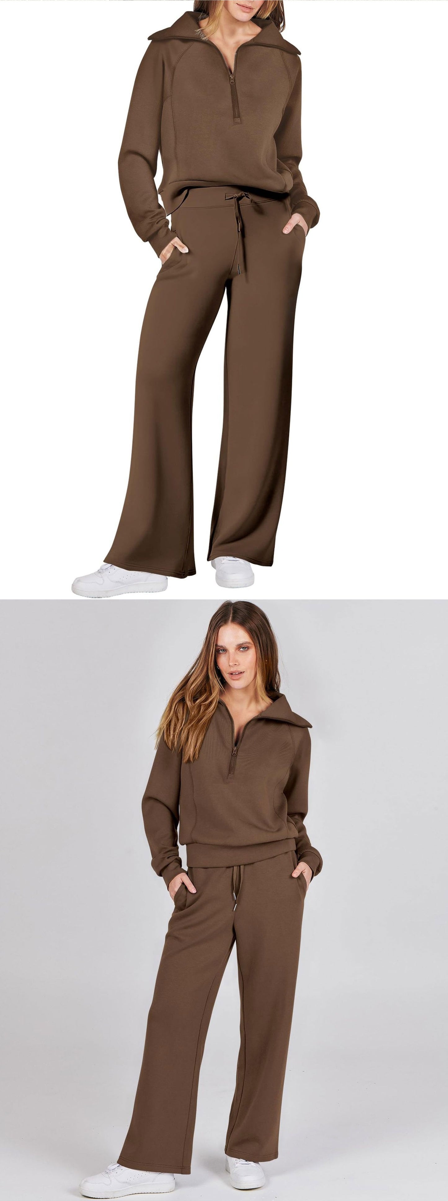 Autumn/Winter Casual Sports Set – Zip-Up Long Sleeve Sweatshirt and Wide-Leg Pants Two-Piece