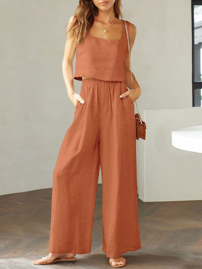 Women's 2-Piece Sleeveless Tank Top and Wide-Leg Long Pants Casual Set