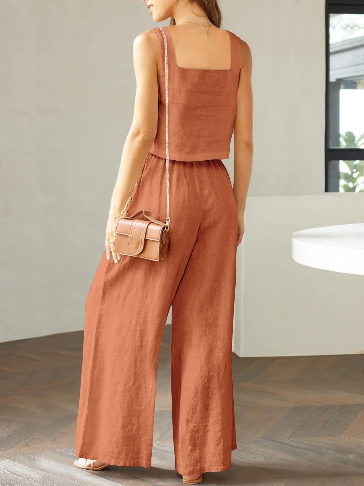 Women's 2-Piece Sleeveless Tank Top and Wide-Leg Long Pants Casual Set