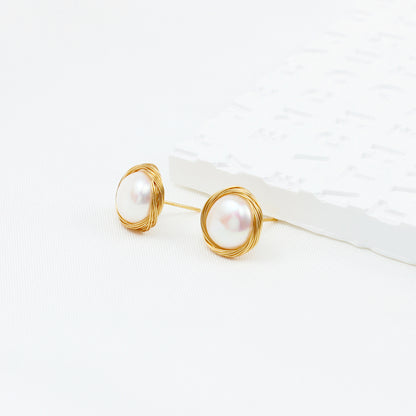 Klassische 14K vergoldete Perlenohrringe mit Drahtwicklung – Antiker Stil, Elegantes & Zeitloses Design