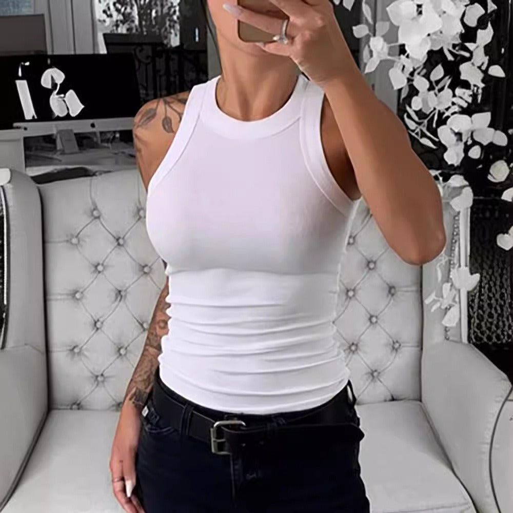 Summer Solid Color Sleeveless Slim Fit Top for Women