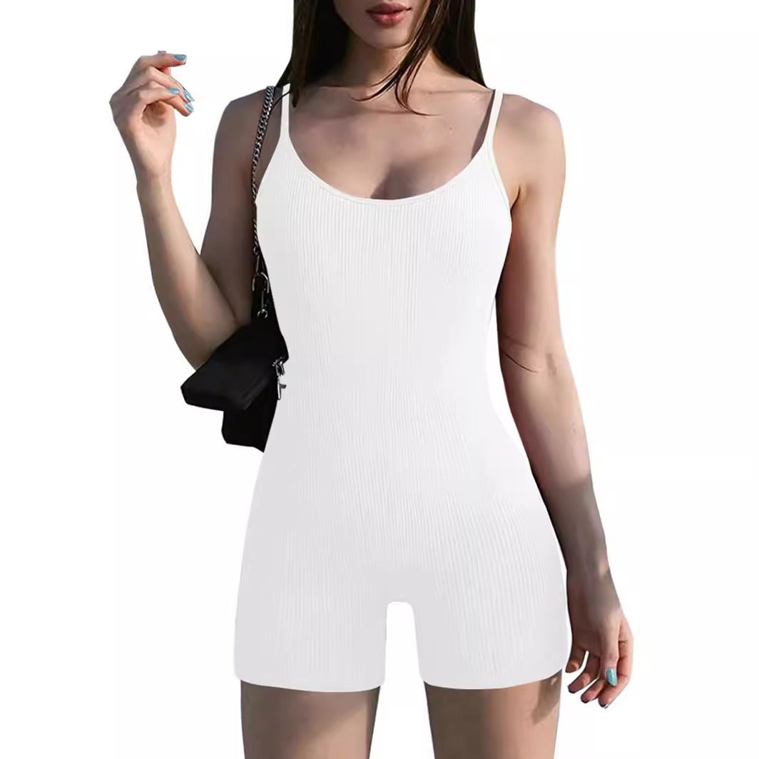 Sleeveless Adjustable Strap Bodysuit Cross-border Solid Color Ribbed Slim Fit Sports Yoga Jumpsuit