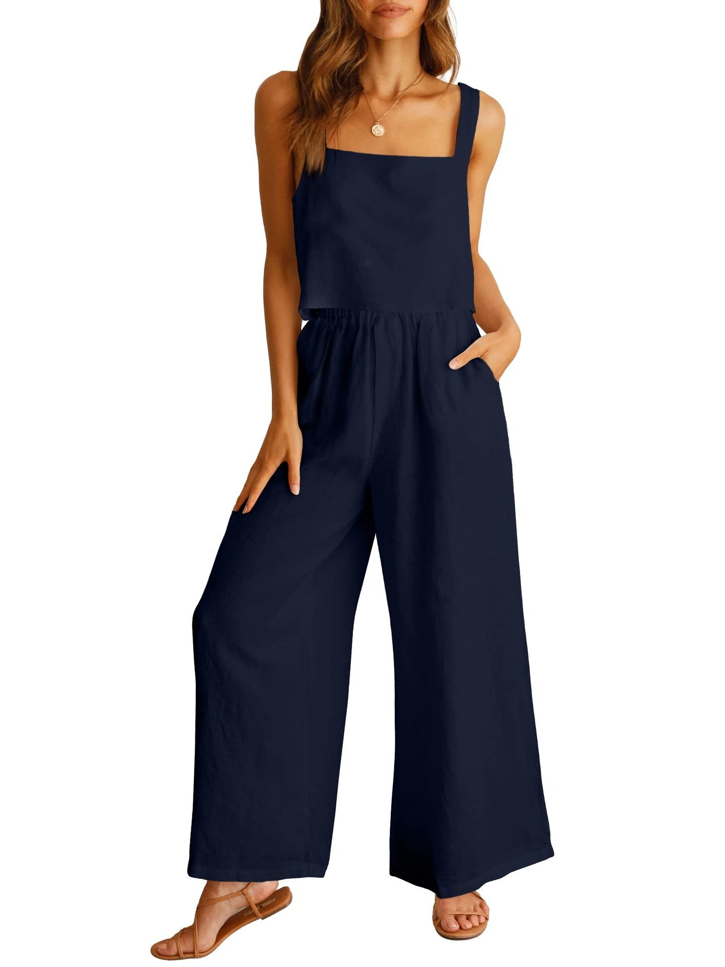 Women's 2-Piece Sleeveless Tank Top and Wide-Leg Long Pants Casual Set