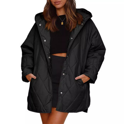 Women's Winter Coat – Casual Diamond Quilted Hooded Lightweight Jacket