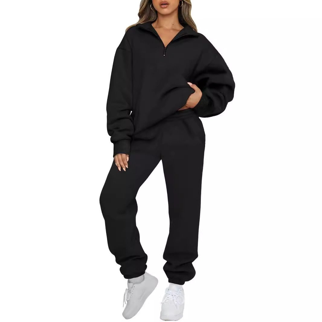 Women's Solid Color Sweatshirt & Long Pants Set – Comfortable & Casual Activewear