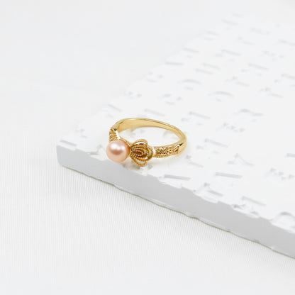 Chinesischer Schmetterlings Perlenring – Offener Verstellbarer Ring, 14K Vergoldet mit Süßwasserperle, Eleganter Damenring