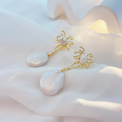 Barock Perlenohrring – Unregelmäßige Süßwasserperle, 14K vergoldet, 925 Silberstift, eleganter hypoallergener Ohrstecker für Frauen