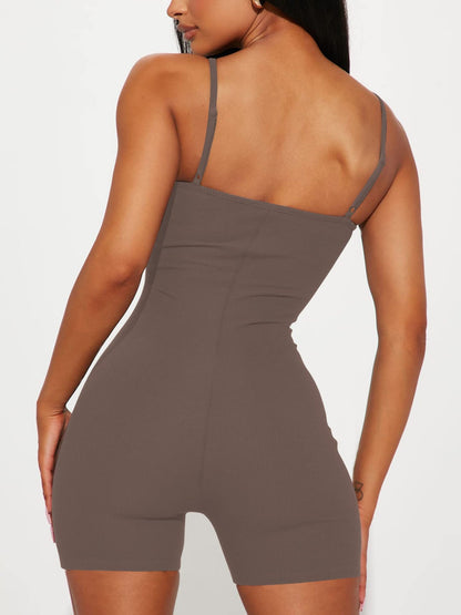 Sleeveless Adjustable Strap Bodysuit Cross-border Solid Color Ribbed Slim Fit Sports Yoga Jumpsuit