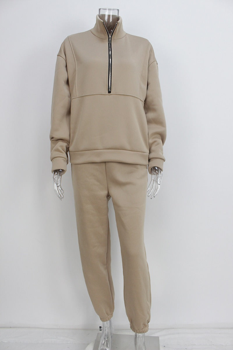 New Women's Zip-Up Fleece Sweatshirt & Sweatpants Set - Casual and Stylish Activewear