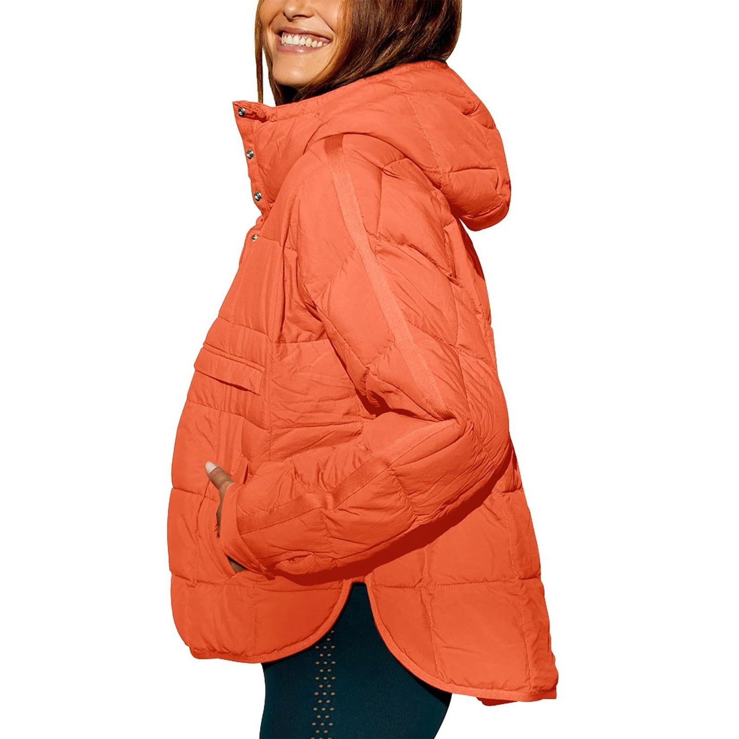 Autumn & Winter Solid Color Hooded Cotton Jacket – Foldable, Padded Pullover with Pockets for Women