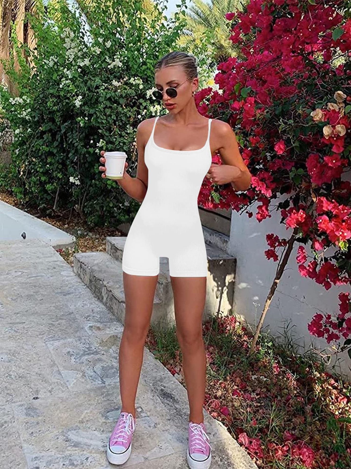 Sleeveless Adjustable Strap Bodysuit Cross-border Solid Color Ribbed Slim Fit Sports Yoga Jumpsuit