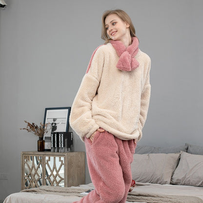 Plus Size Coral Fleece Pajamas for Women – Autumn/Winter Long Sleeve Sleepwear, Fleece-Lined Loungewear Set