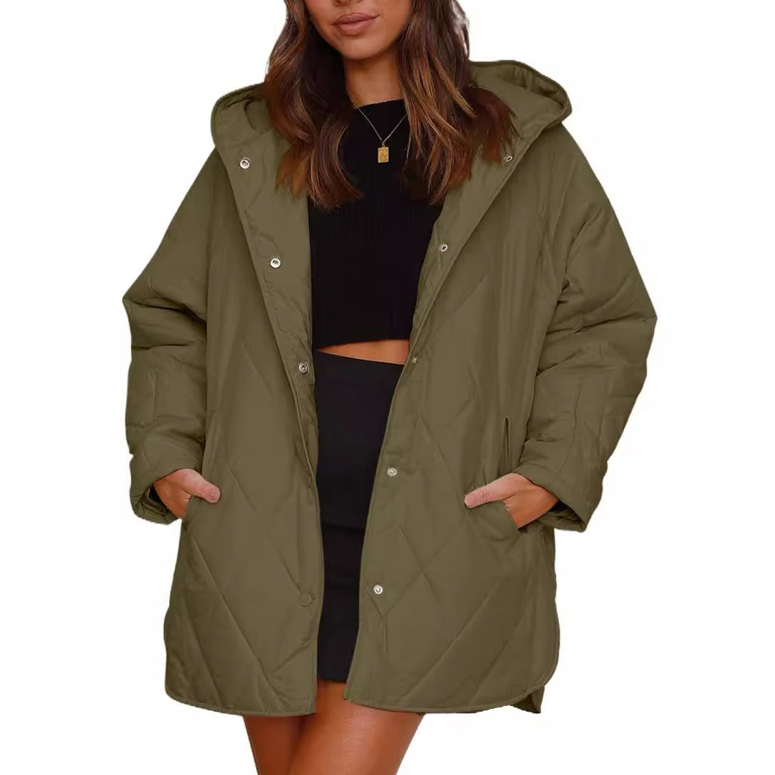 Women's Winter Coat – Casual Diamond Quilted Hooded Lightweight Jacket