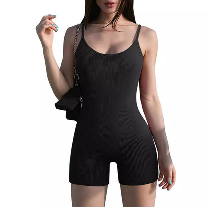 Sleeveless Adjustable Strap Bodysuit Cross-border Solid Color Ribbed Slim Fit Sports Yoga Jumpsuit