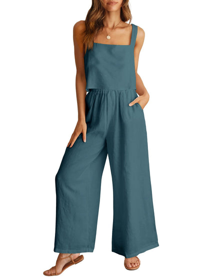 Women's 2-Piece Sleeveless Tank Top and Wide-Leg Long Pants Casual Set