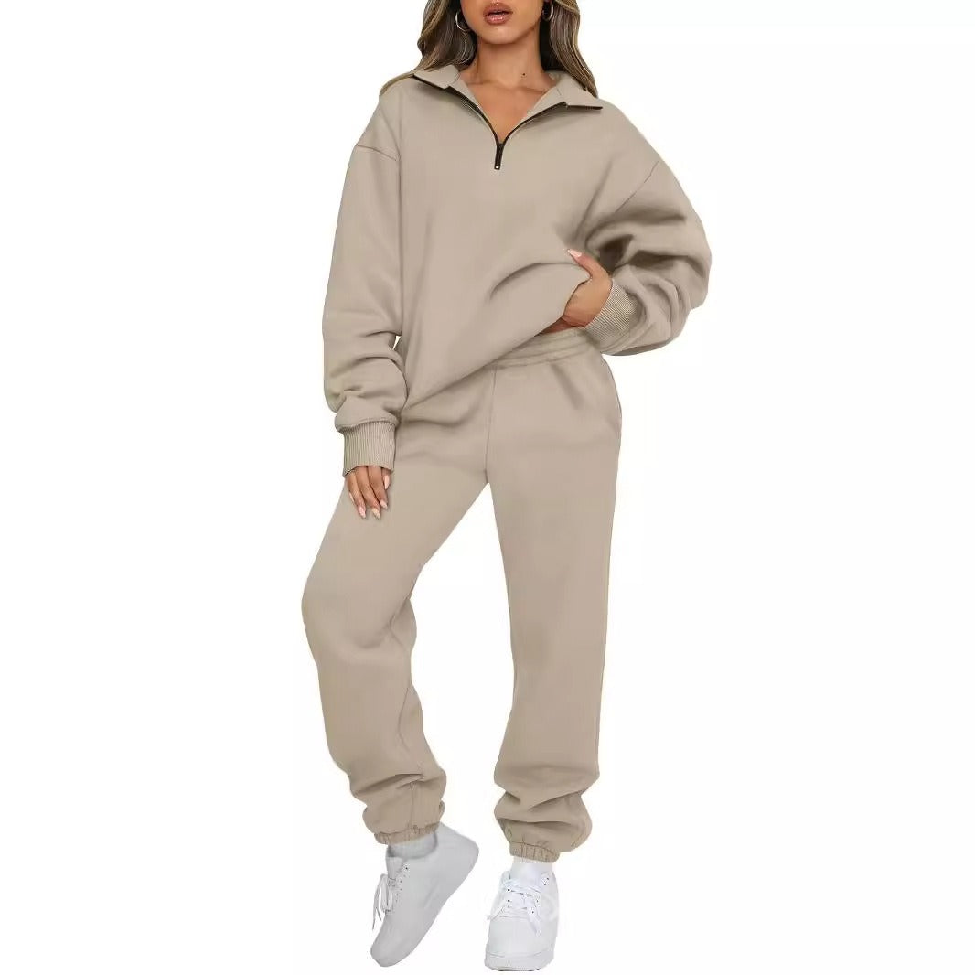 Women's Solid Color Sweatshirt & Long Pants Set – Comfortable & Casual Activewear