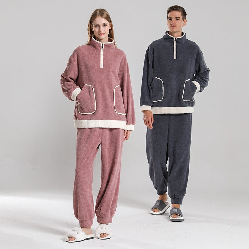 Bayberry Velvet Couples Pajamas – Thickened Autumn/Winter Sleepwear for Men and Women, Suitable for Outdoor Wear