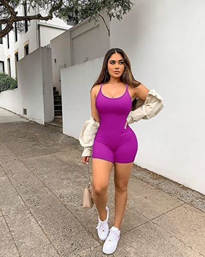 Sleeveless Adjustable Strap Bodysuit Cross-border Solid Color Ribbed Slim Fit Sports Yoga Jumpsuit