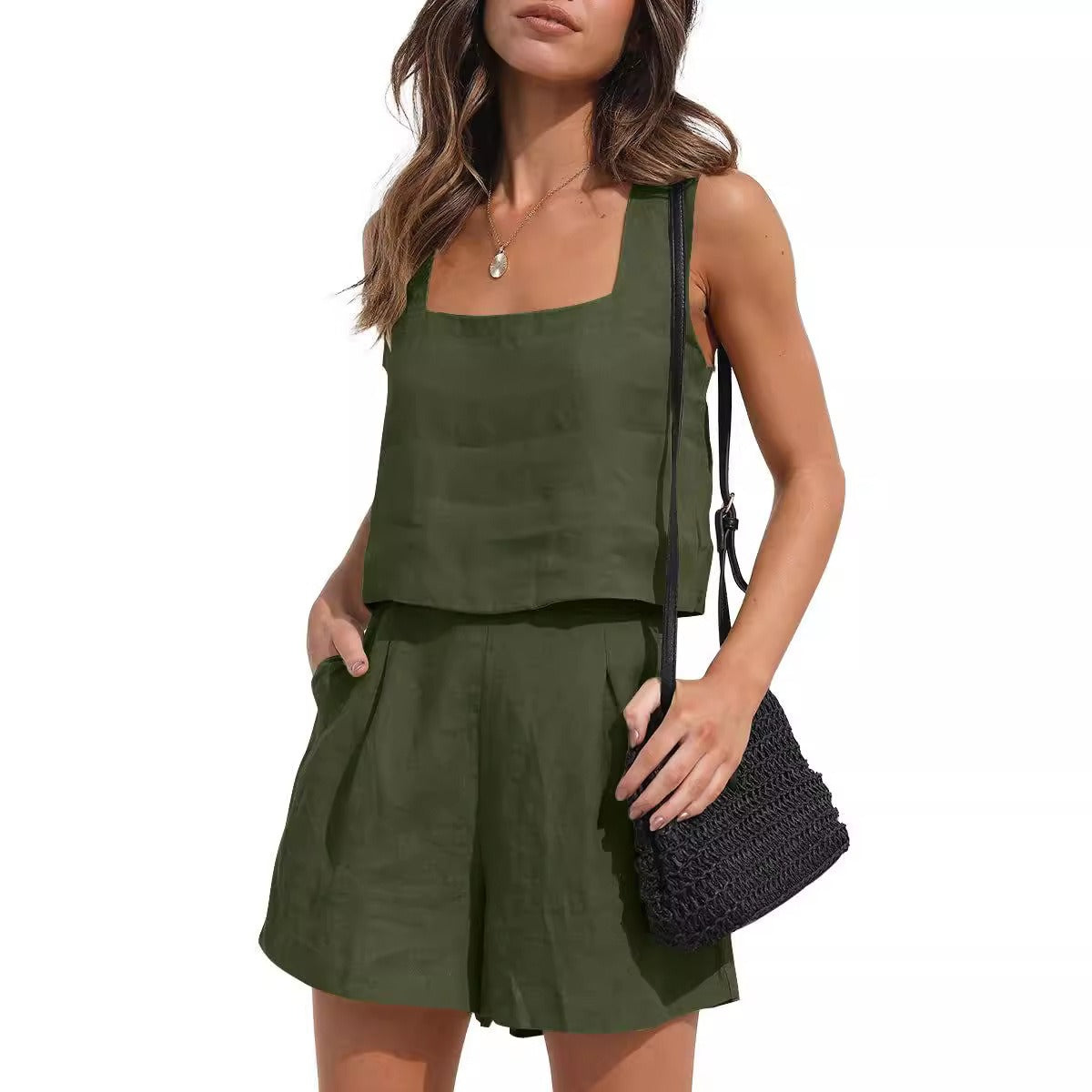 Women’s 2-Piece Casual Set – Linen Shorts and Sleeveless Tank Top