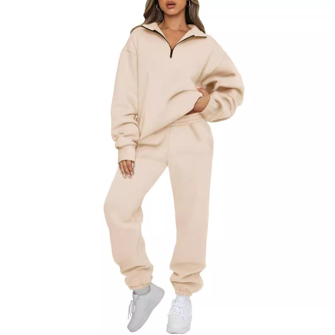 Women's Solid Color Sweatshirt & Long Pants Set – Comfortable & Casual Activewear